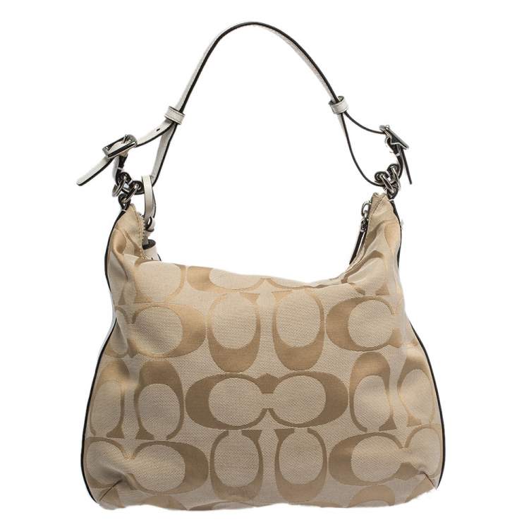 Pre Owned Coach Beige Signature Canvas and Leather Courtney Hobo  