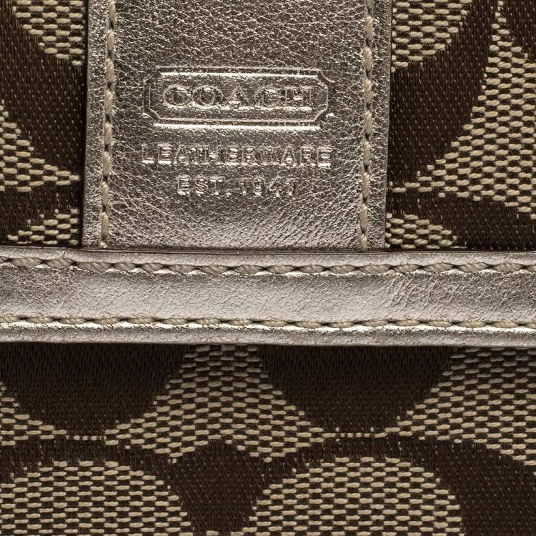 Pre Owned Coach Beige/Gold Signature Canvas and Leather Compact Wallet