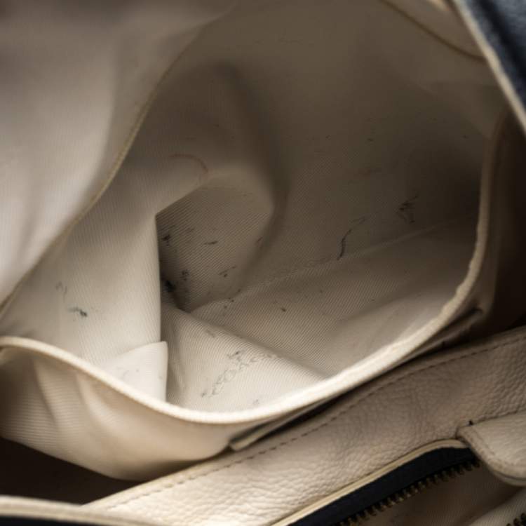 Pre Owned Coach Navy Blue/White Leather Hadley Shoulder Bag