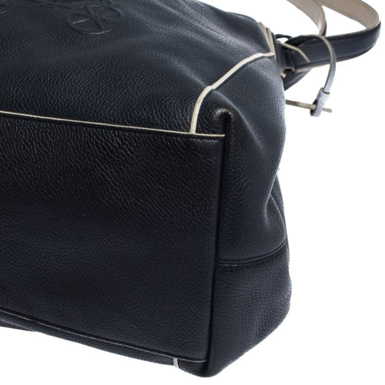 Pre Owned Coach Navy Blue/White Leather Hadley Shoulder Bag