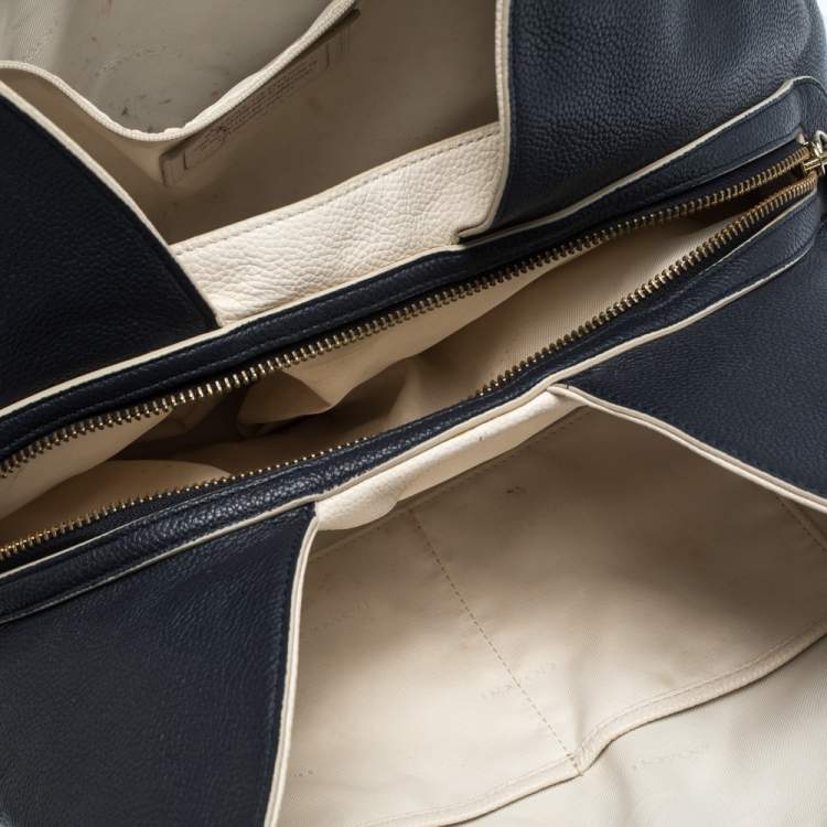 Pre Owned Coach Navy Blue/White Leather Hadley Shoulder Bag