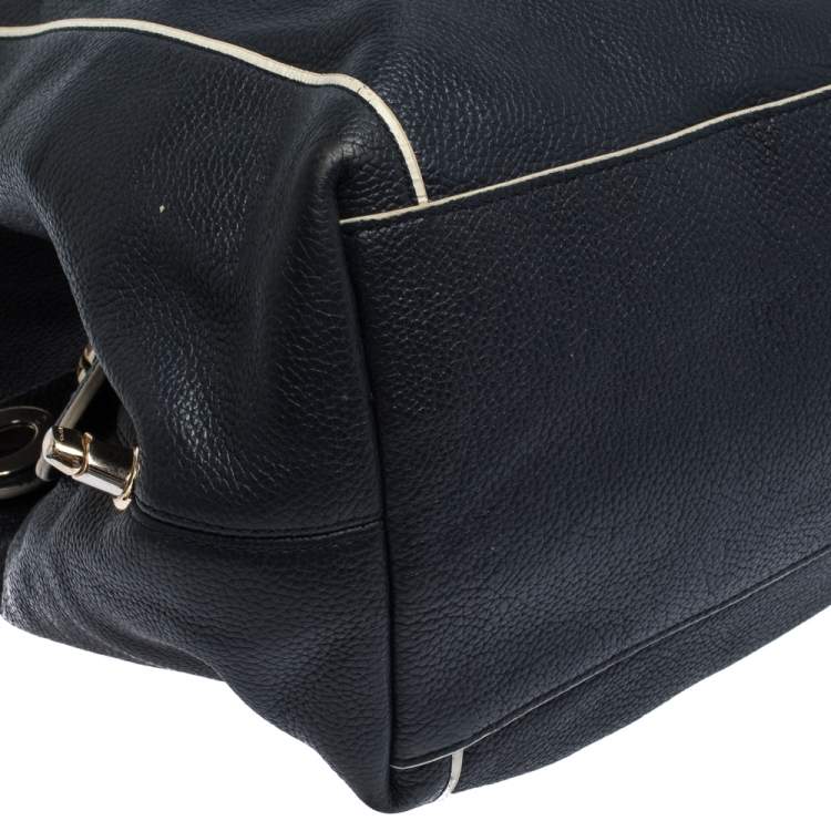 Pre Owned Coach Navy Blue/White Leather Hadley Shoulder Bag