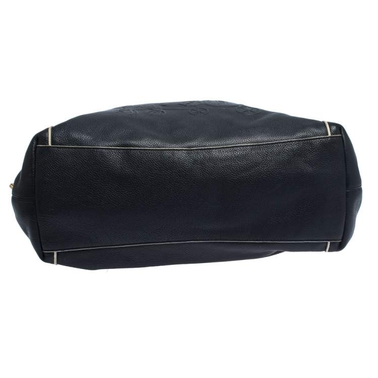 Pre Owned Coach Navy Blue/White Leather Hadley Shoulder Bag