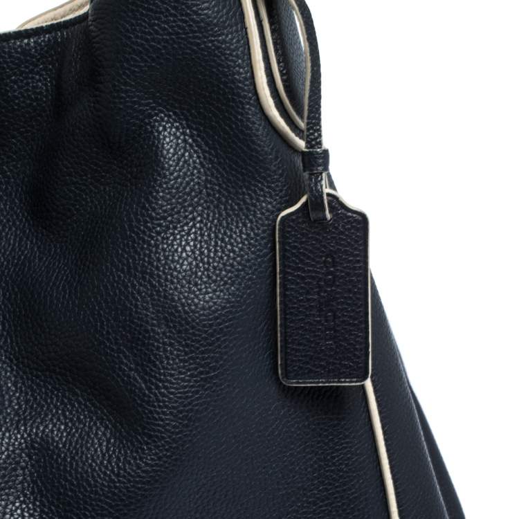 Pre Owned Coach Navy Blue/White Leather Hadley Shoulder Bag