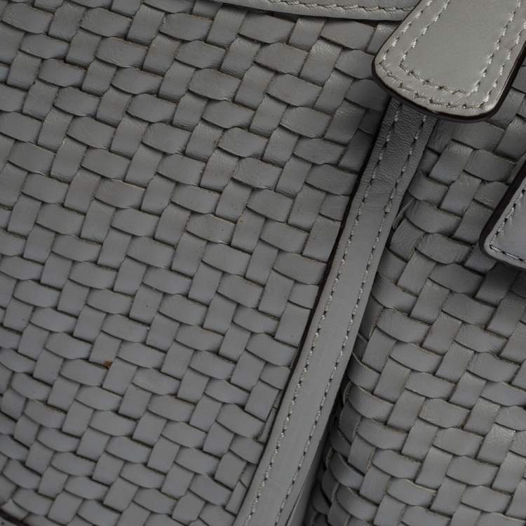 Pre Owned Coach Grey Woven Leather Kristin Hobo 