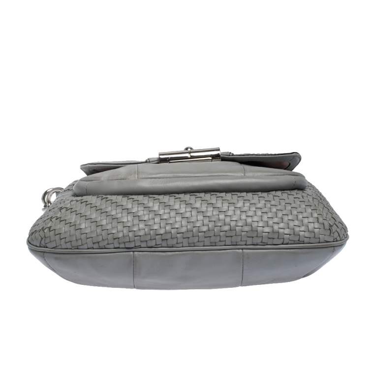 Pre Owned Coach Grey Woven Leather Kristin Hobo 