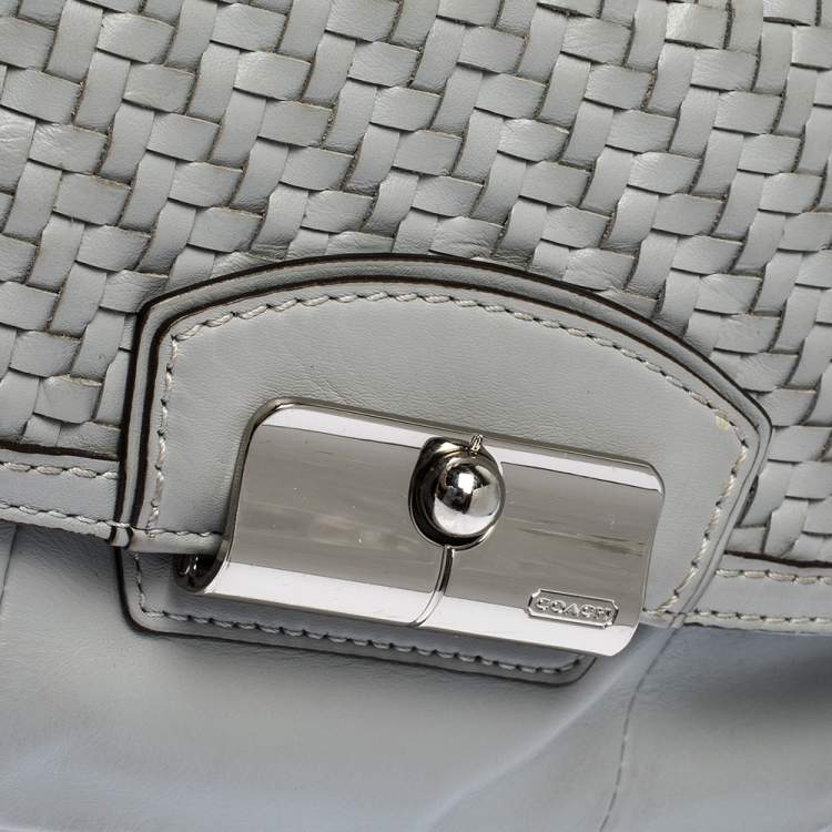 Pre Owned Coach Grey Woven Leather Kristin Hobo 