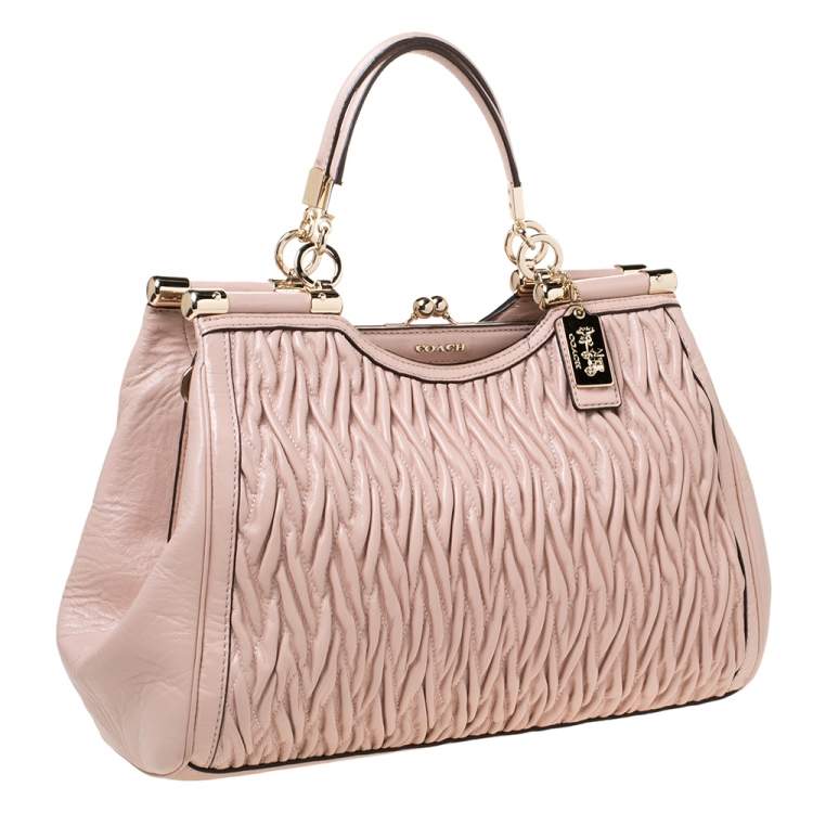 Pre Owned Coach Pink Leather Kisslock Frame Satchel
