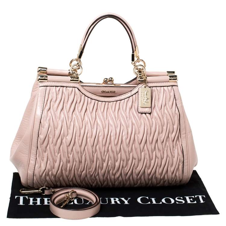 Pre Owned Coach Pink Leather Kisslock Frame Satchel