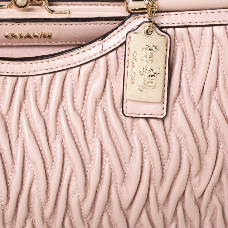 Pre Owned Coach Pink Leather Kisslock Frame Satchel