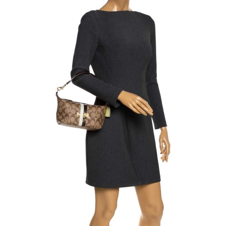 Pre Owned Coach Beige/Brown Coated Canvas and Leather Pochette Bag