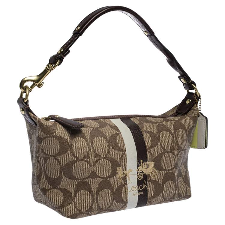 Pre Owned Coach Beige/Brown Coated Canvas and Leather Pochette Bag