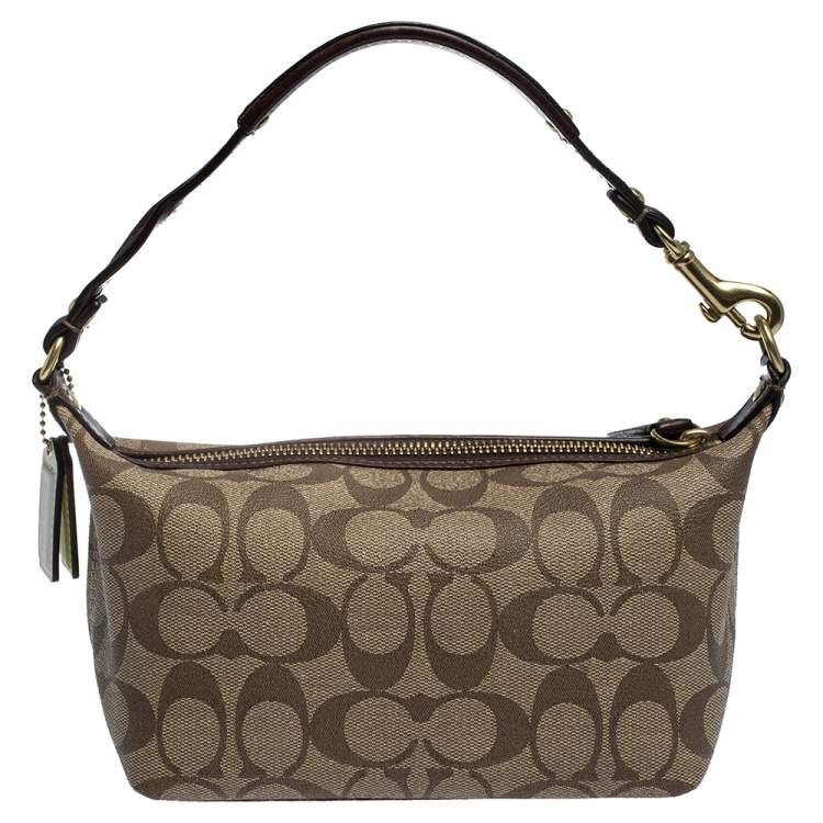Pre Owned Coach Beige/Brown Coated Canvas and Leather Pochette Bag