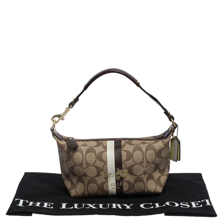 Pre Owned Coach Beige/Brown Coated Canvas and Leather Pochette Bag