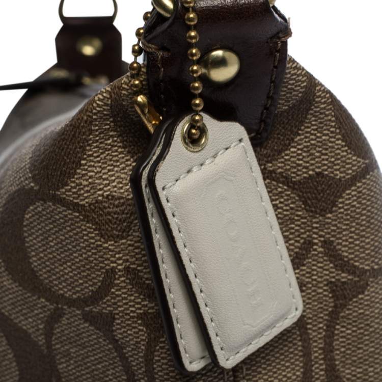 Pre Owned Coach Beige/Brown Coated Canvas and Leather Pochette Bag