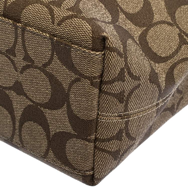 Pre Owned Coach Beige/Brown Coated Canvas and Leather Pochette Bag