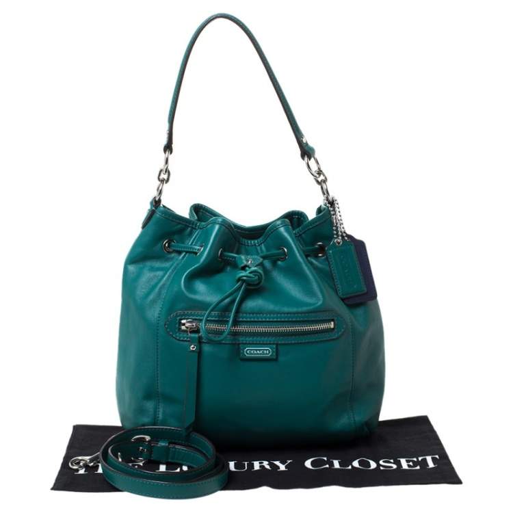 Pre Owned Coach Green Leather Daisy Drawstring Crossbody Bag