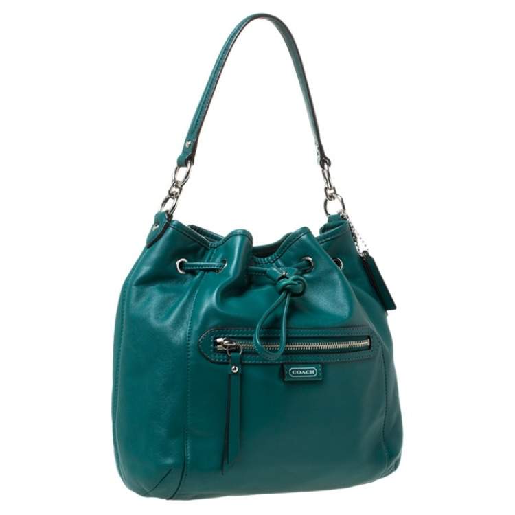 Pre Owned Coach Green Leather Daisy Drawstring Crossbody Bag