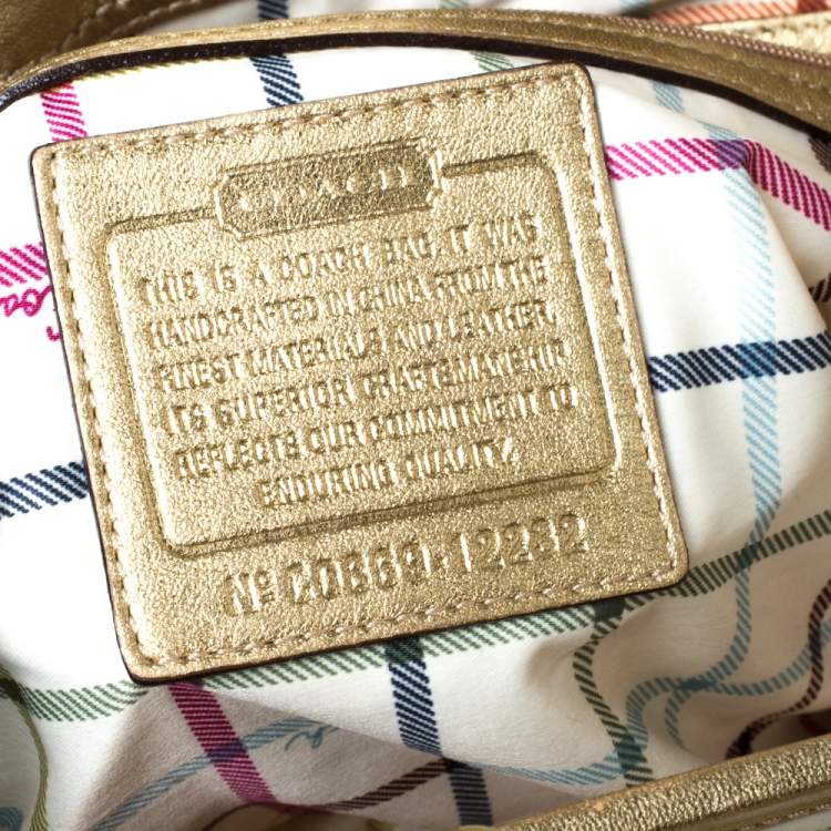 Pre Owned Coach Gold/Beige Signature Canvas and Leather Ergo Tattersall Hobo