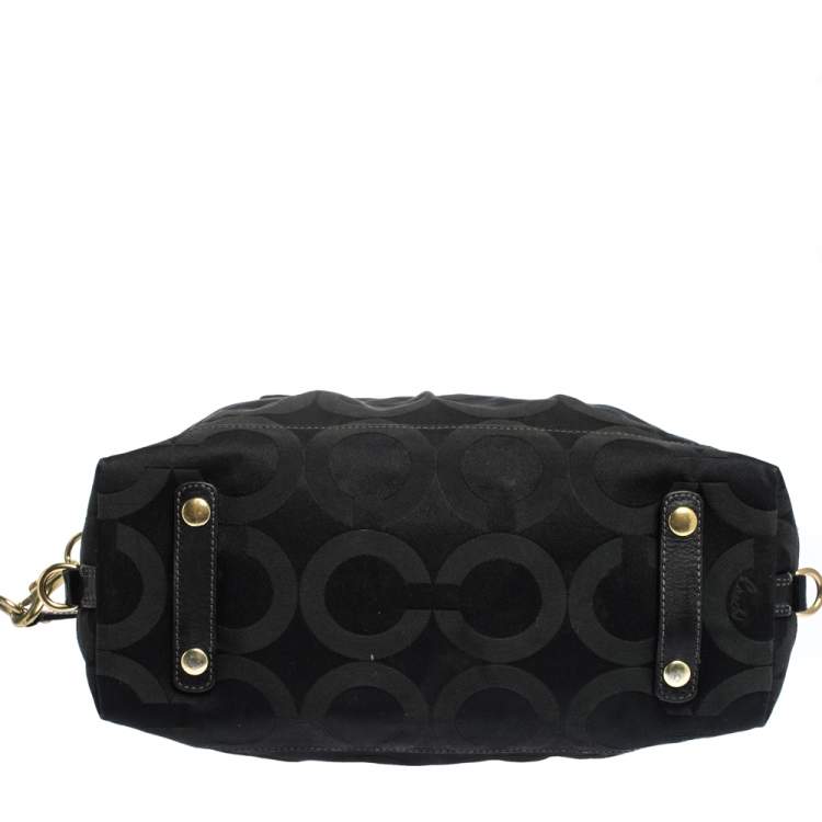 Pre Owned Coach Black Op Art Nylon and Leather Sabrina Satchel