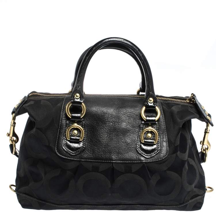 Pre Owned Coach Black Op Art Nylon and Leather Sabrina Satchel