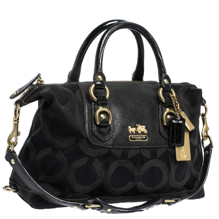 Pre Owned Coach Black Op Art Nylon and Leather Sabrina Satchel