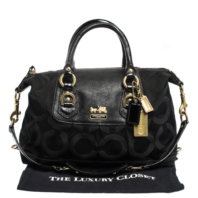 Pre Owned Coach Black Op Art Nylon and Leather Sabrina Satchel