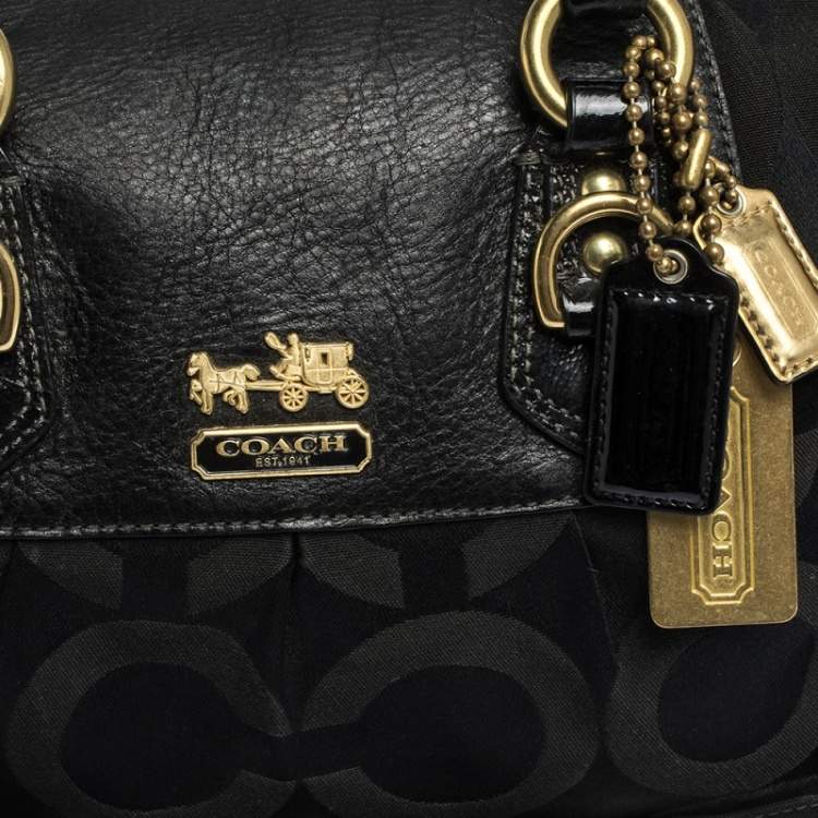 Pre Owned Coach Black Op Art Nylon and Leather Sabrina Satchel