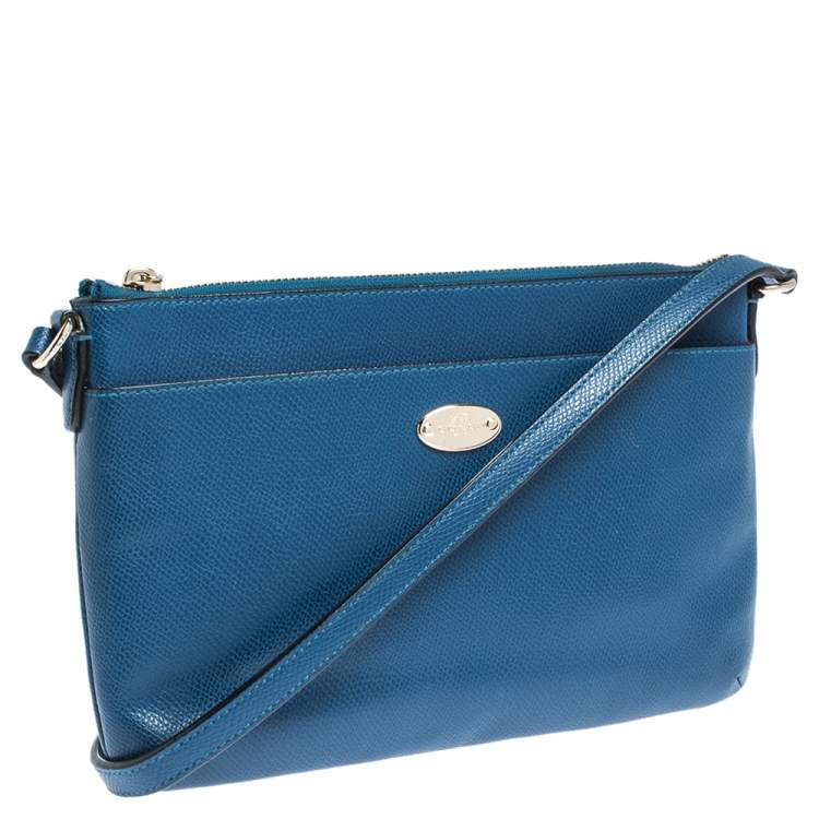Pre Owned Coach Blue/Beige Leather East West Crossbody Bag