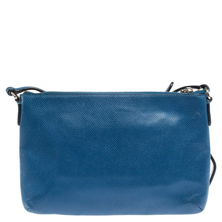Pre Owned Coach Blue/Beige Leather East West Crossbody Bag