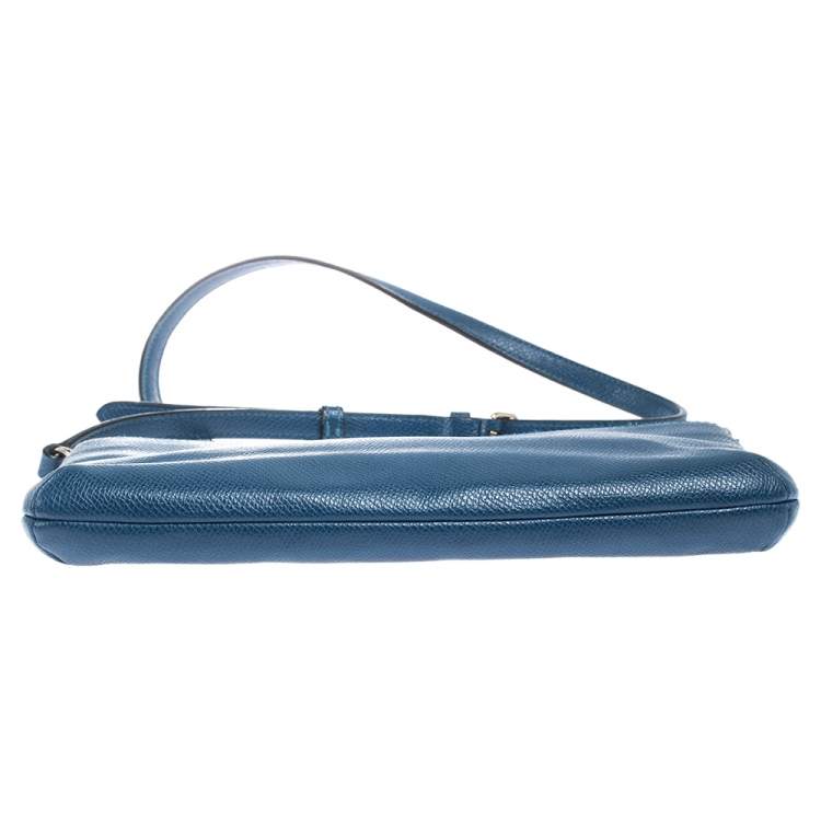 Pre Owned Coach Blue/Beige Leather East West Crossbody Bag