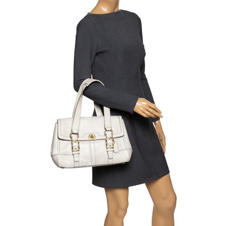 Pre Owned Coach Cream Leather Hampton Satchel