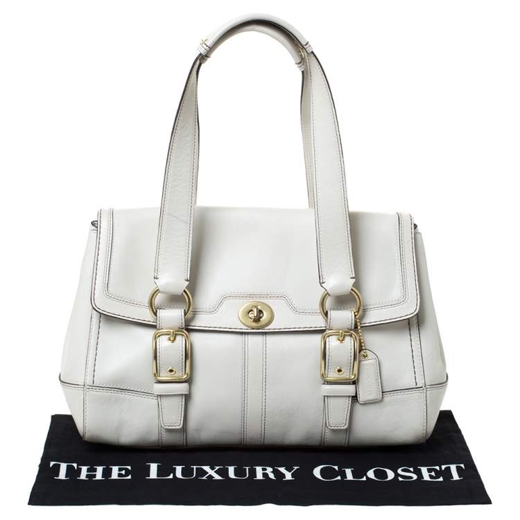 Pre Owned Coach Cream Leather Hampton Satchel