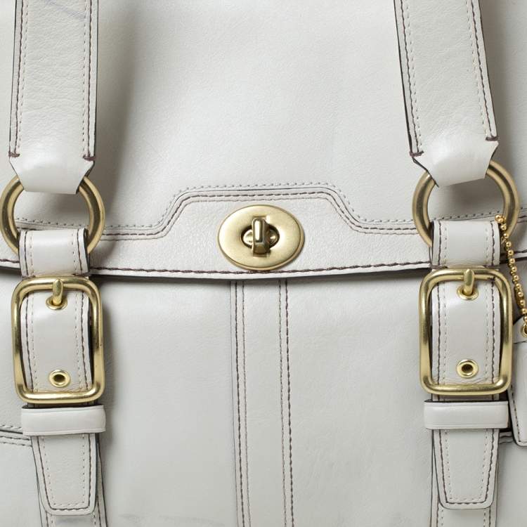 Pre Owned Coach Cream Leather Hampton Satchel