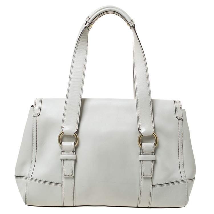 Pre Owned Coach Cream Leather Hampton Satchel