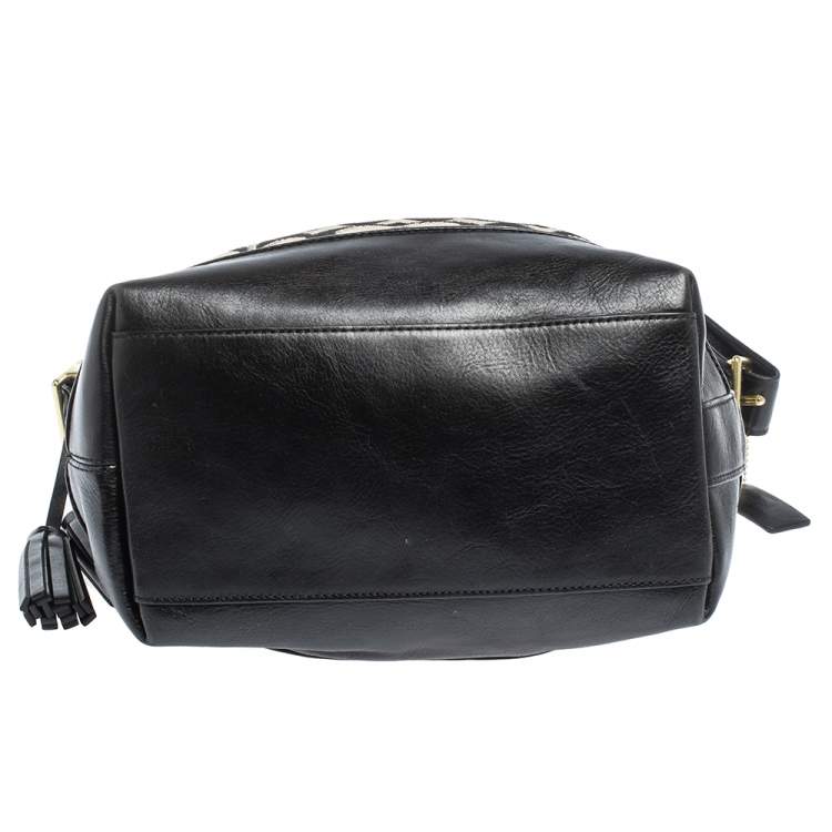 Pre Owned Coach Black/White Signature Canvas and Leather Tassel Hobo