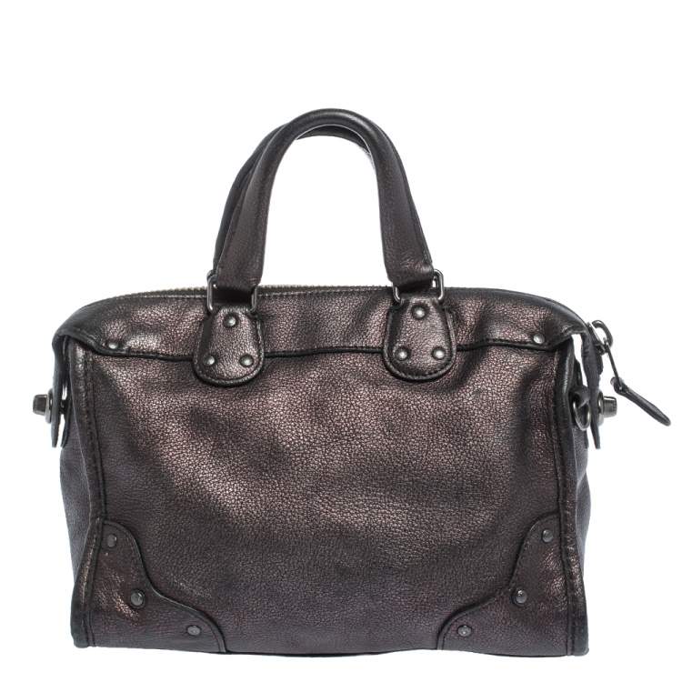 Pre Owned Coach Metallic Plum/Black Leather Rhyder Satchel