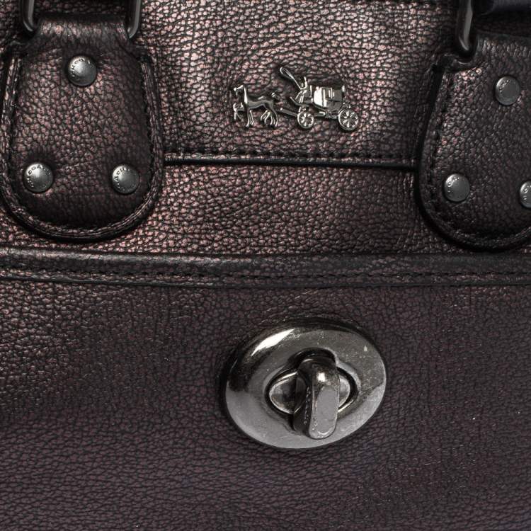 Pre Owned Coach Metallic Plum/Black Leather Rhyder Satchel
