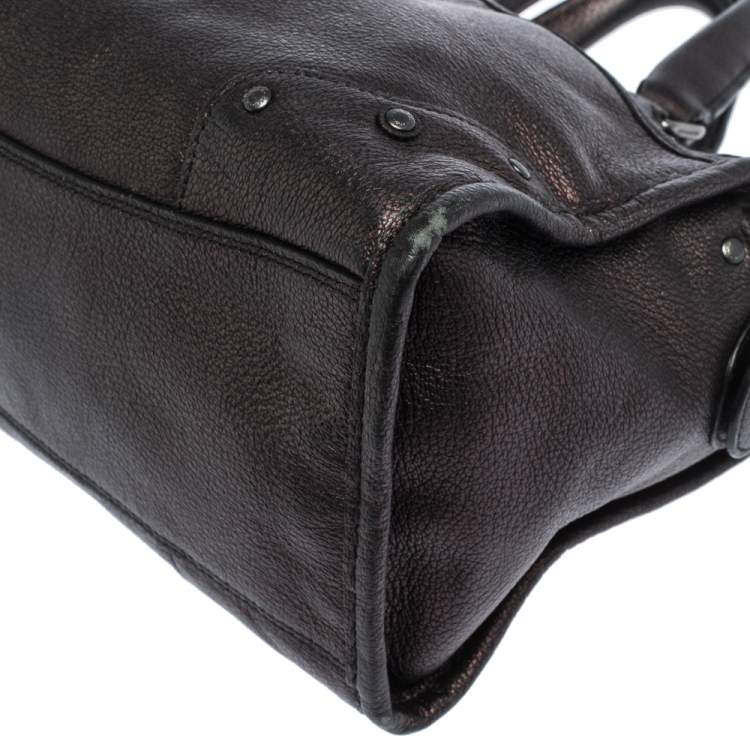 Pre Owned Coach Metallic Plum/Black Leather Rhyder Satchel