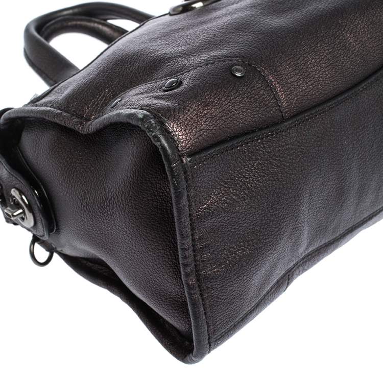Pre Owned Coach Metallic Plum/Black Leather Rhyder Satchel