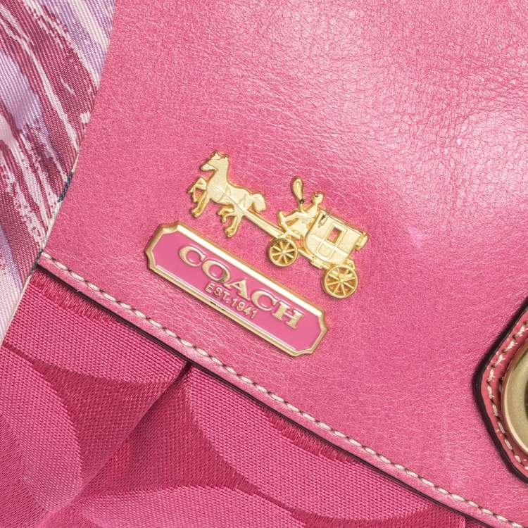 Pre Owned Coach Pink Signature Canvas and Patent Leather Ashley Satchel