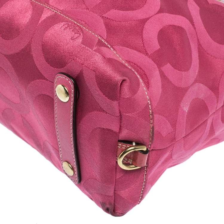 Pre Owned Coach Pink Signature Canvas and Patent Leather Ashley Satchel