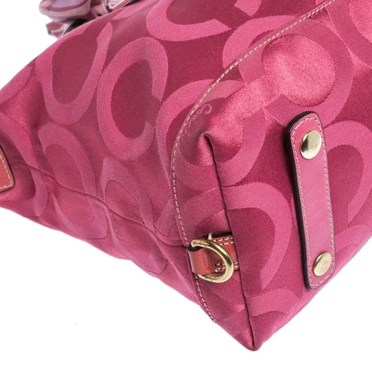 Pre Owned Coach Pink Signature Canvas and Patent Leather Ashley Satchel