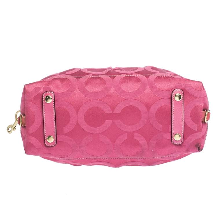 Pre Owned Coach Pink Signature Canvas and Patent Leather Ashley Satchel