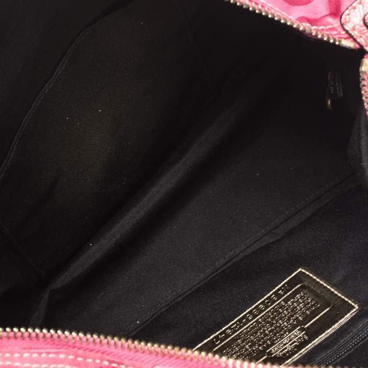 Pre Owned Coach Pink Signature Canvas and Patent Leather Ashley Satchel