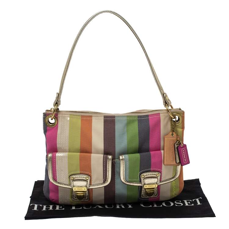 Pre Owned Coach Multicolor Canvas and Leather Sequin Stripe Hippie Legacy Hobo