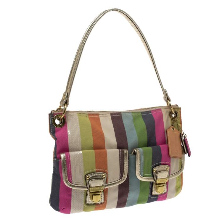 Pre Owned Coach Multicolor Canvas and Leather Sequin Stripe Hippie Legacy Hobo