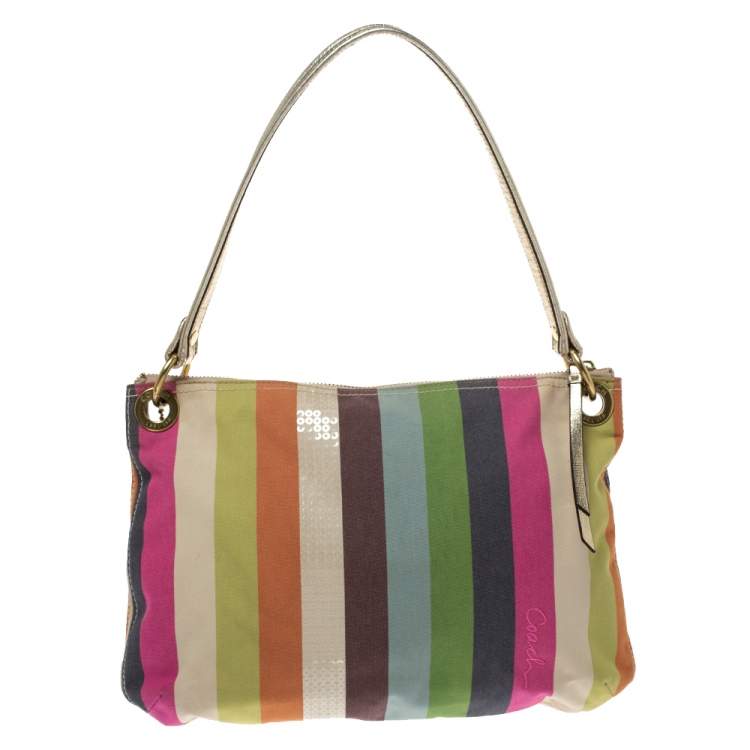 Pre Owned Coach Multicolor Canvas and Leather Sequin Stripe Hippie Legacy Hobo