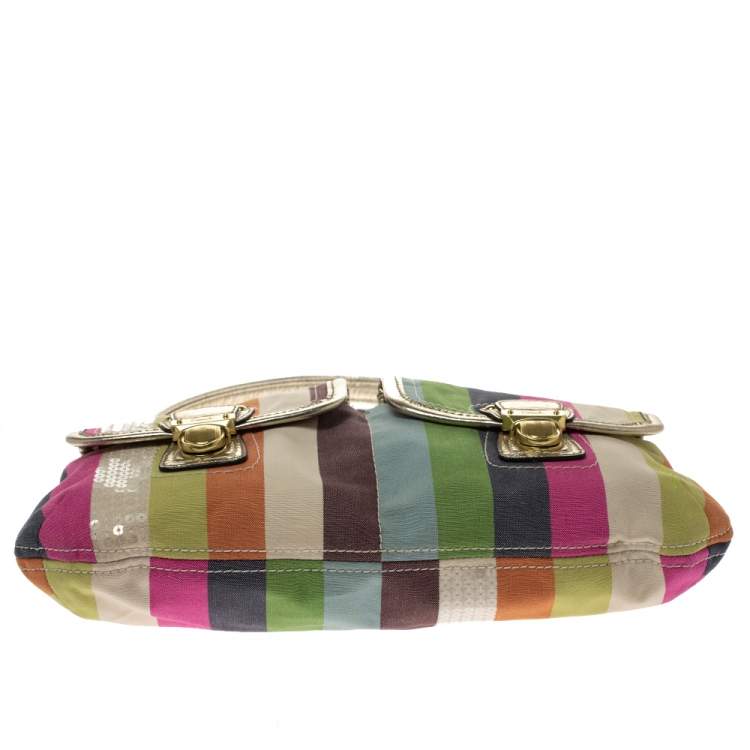 Pre Owned Coach Multicolor Canvas and Leather Sequin Stripe Hippie Legacy Hobo