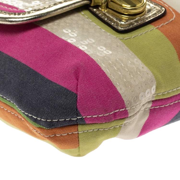 Pre Owned Coach Multicolor Canvas and Leather Sequin Stripe Hippie Legacy Hobo